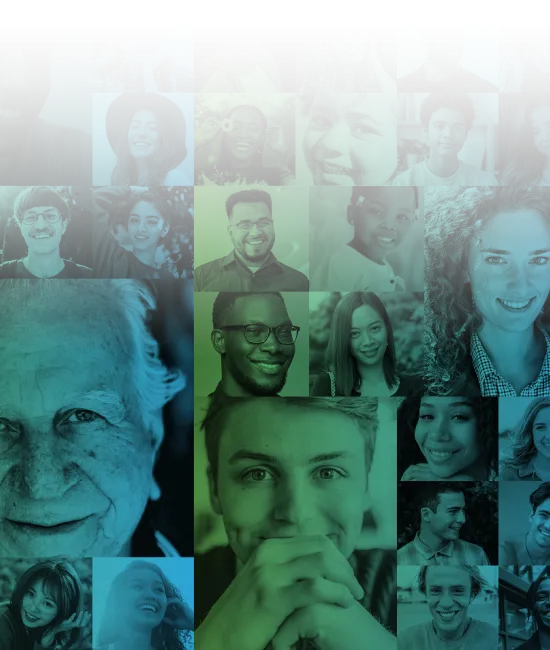 Mosiac of people's faces - mobile view